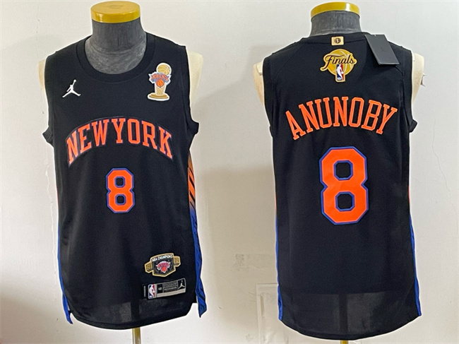 Men's New Yok Knicks #8 OG Anunoby Black 2026 Finals Champions Patch Statement Edition Stitched Jersey